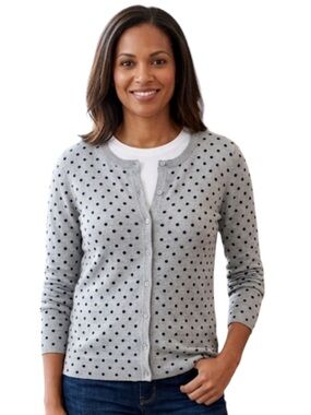 Talbots Pure Merino Wool Polka Dot Cardigan Gray Black XLP Extra Large Petite
V